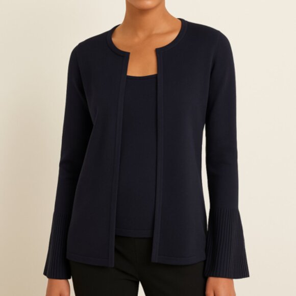 Elegant Navy Knit Cardigan with Pleated Cuffs – Size M - Picture 1 of 5